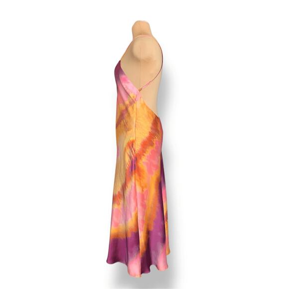 ZARA Pink Orange Criss Cross Open Back Slip Dress Fuchsia Orange Abstract Maxi - Picture 4 of 13